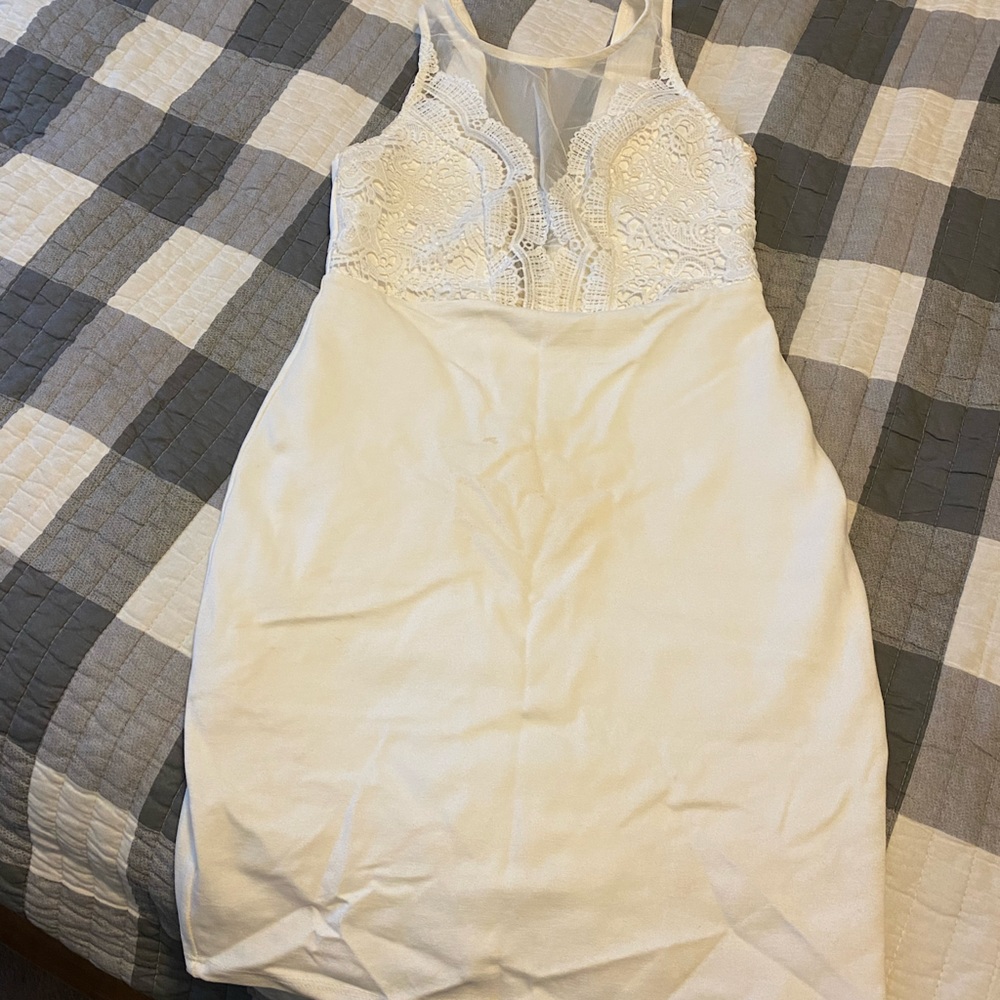 Lulus white mini dress with lace top- size Medium